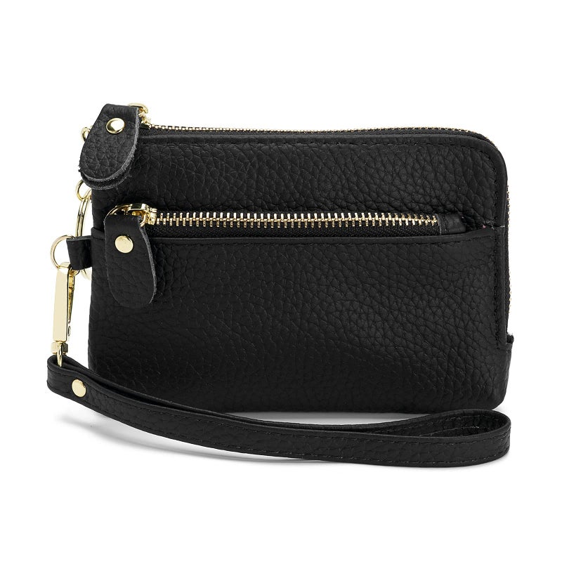 ZOOEASS Women Leather Coin Purse Large Opening For Easy Access With Wrist Strap(Black) - Image 1